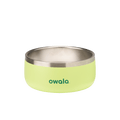 Pet Bowl 3-cup in Sweet Treat; matte lime green cup exterior with stainless steel interior rim and dark green Owala logo on front